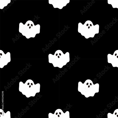 Seamless pattern with cute ghosts. Festive background for Halloween. Repeating print for fabric, wrapping paper, textile