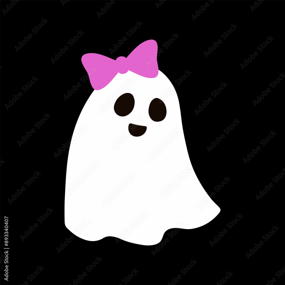 Cute ghost with a pink bow. Happy halloween funny scary character, spooky expression creature. Holiday print. Mystery creative vector clipart Cute ghost with a pink bow. Happy halloween funny scary character, spooky expression creature. Holiday print. Mystery creative vector clipart