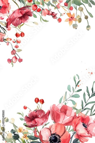 Colorful Floral Watercolor Illustration with Blank Space for Text