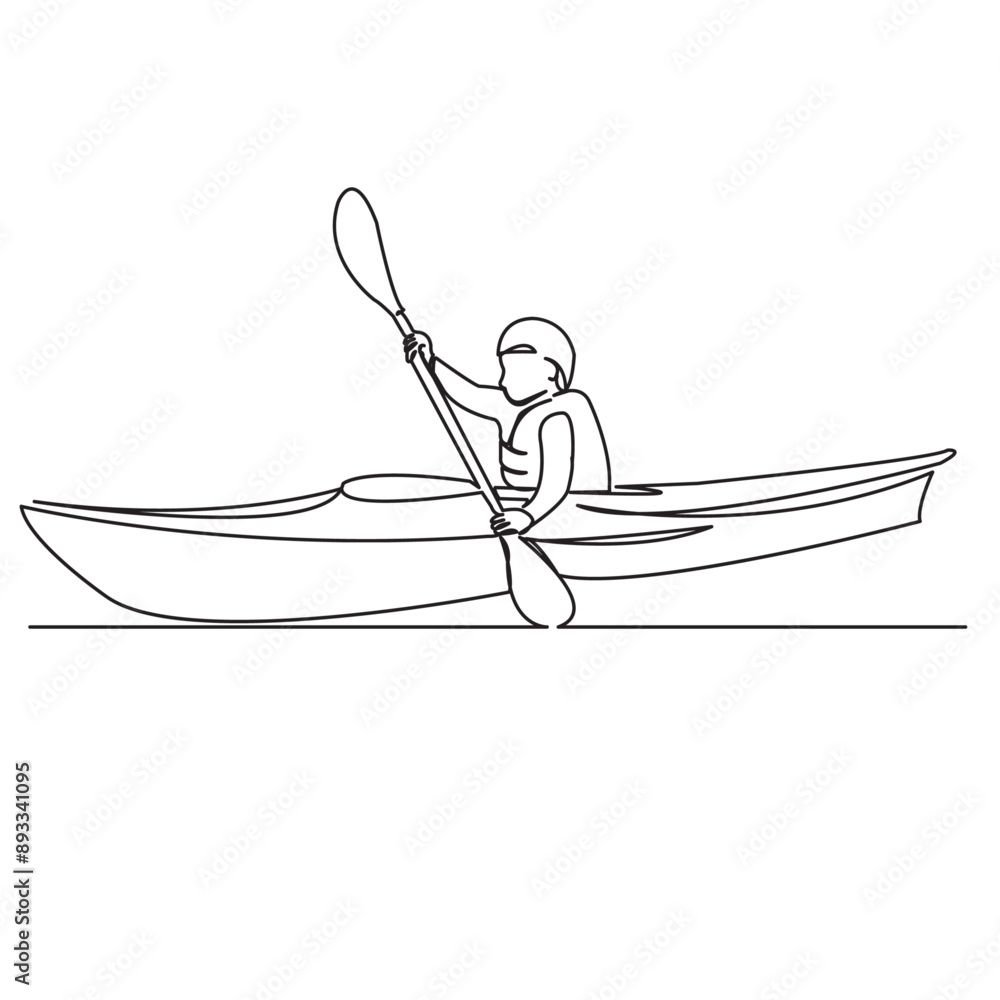 continuous single drawn one line man in a kayak hand-drawn picture silhouette. Line art. doodle continuous single drawn one line man in a kayak hand-drawn picture silhouette. Line art. doodle