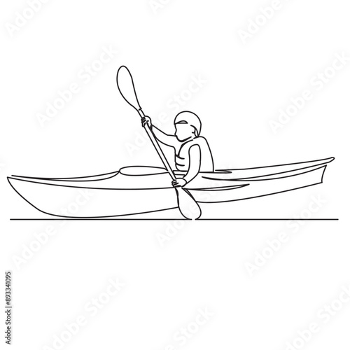 continuous single drawn one line man in a kayak hand-drawn picture silhouette. Line art. doodle
