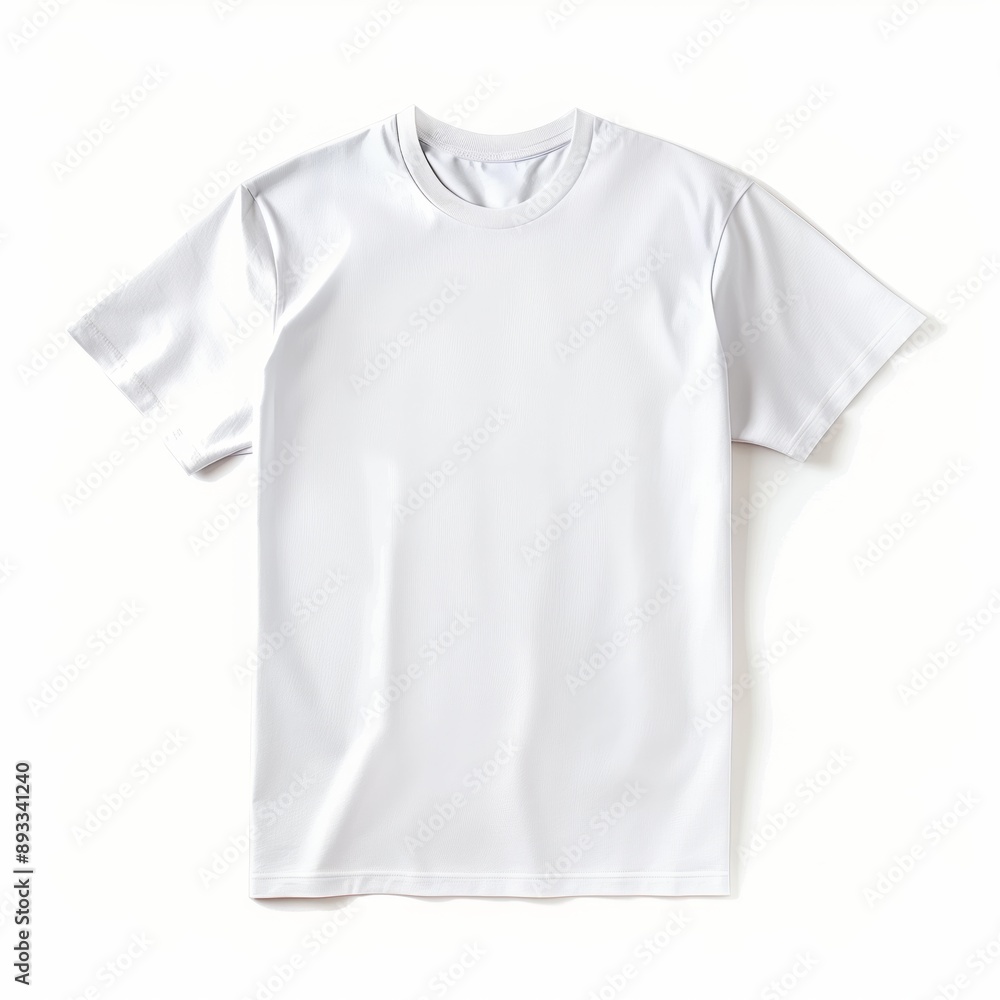Plain white t-shirt with short sleeves and a round neckline, ideal for casual and everyday wear.Isolated on white background Plain white t-shirt with short sleeves and a round neckline, ideal for casual and everyday wear.Isolated on white background
