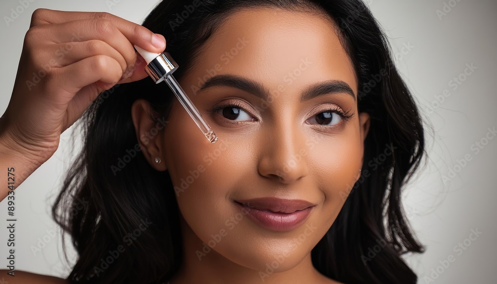 Beautiful Woman holding a Pipette with Skincare Serum - Applying Serum to her Face - Hyaluronic Acid, Anti Aging, Moisturiser, Repair, Hydrating, Vitamin, Ascorbic, Retinol, Exfoliant, Azelaic Beautiful Woman holding a Pipette with Skincare Serum - Applying Serum to her Face - Hyaluronic Acid, Anti Aging, Moisturiser, Repair, Hydrating, Vitamin, Ascorbic, Retinol, Exfoliant, Azelaic