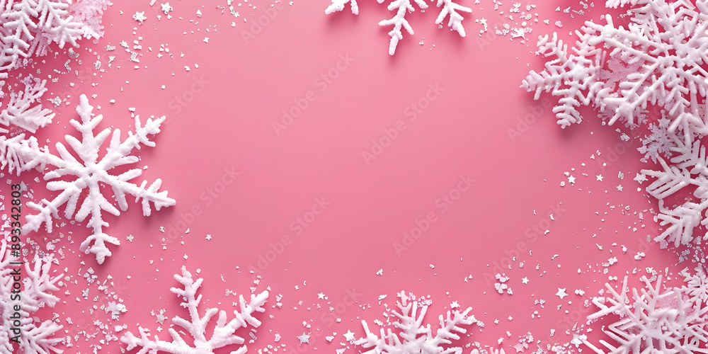 Pink festive background with white snowflakes. Perfect for holiday themes, winter promotions, and seasonal decorations. Pink festive background with white snowflakes. Perfect for holiday themes, winter promotions, and seasonal decorations.