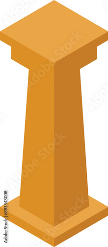 Golden column is standing on a white background, casting a subtle shadow