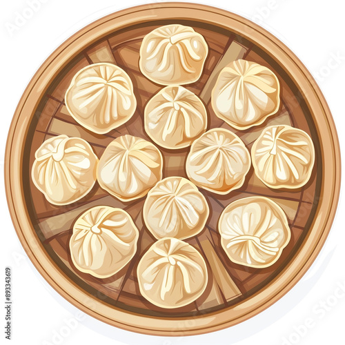 Top view of Tangbao in a cartoon style on white background