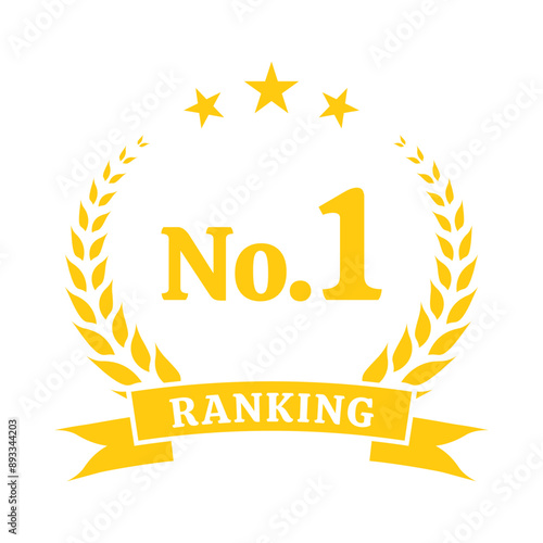 Ranking award. No. 1 rank icon. First place emblem with laurel wreath. Number 1, Best choice label or badge. Vector illustration.
