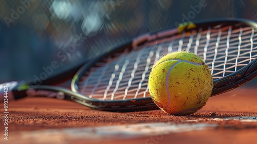 Tennis racket and court.