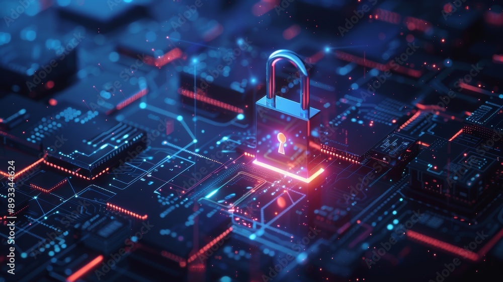Digital Padlock on Dark Blue Background: Cyber Security Technology for Fraud Prevention and Data Privacy Protection Digital Padlock on Dark Blue Background: Cyber Security Technology for Fraud Prevention and Data Privacy Protection
