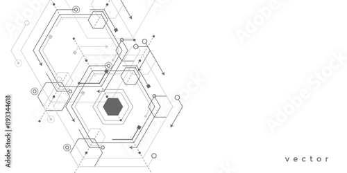 Technical drawing background . Geometric lines and squares. Technology Banner. Vector illustration .	