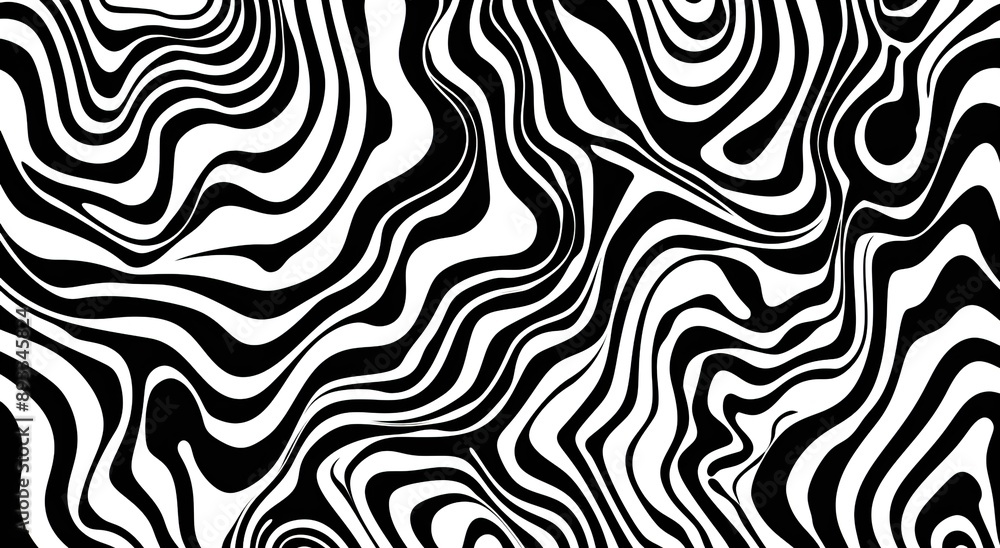 A seamless pattern of black and white wavy lines, creating an abstract background with organic shapes. A seamless pattern of black and white wavy lines, creating an abstract background with organic shapes.