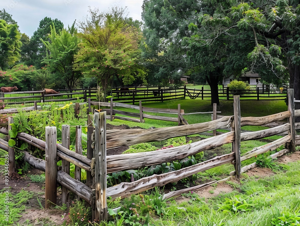 Rustic Charm: A Farm Pen Enclosed by an Aged Wooden Fence Rustic Charm: A Farm Pen Enclosed by an Aged Wooden Fence