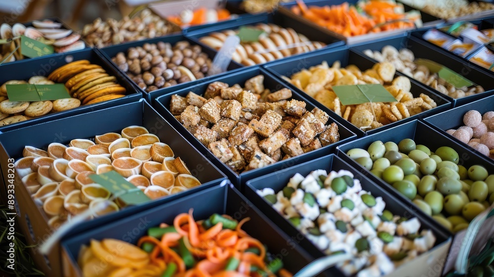 Beautifully presented gift box of healthy snacks at a culinary festival, gourmet, festive, nutrition Beautifully presented gift box of healthy snacks at a culinary festival, gourmet, festive, nutrition
