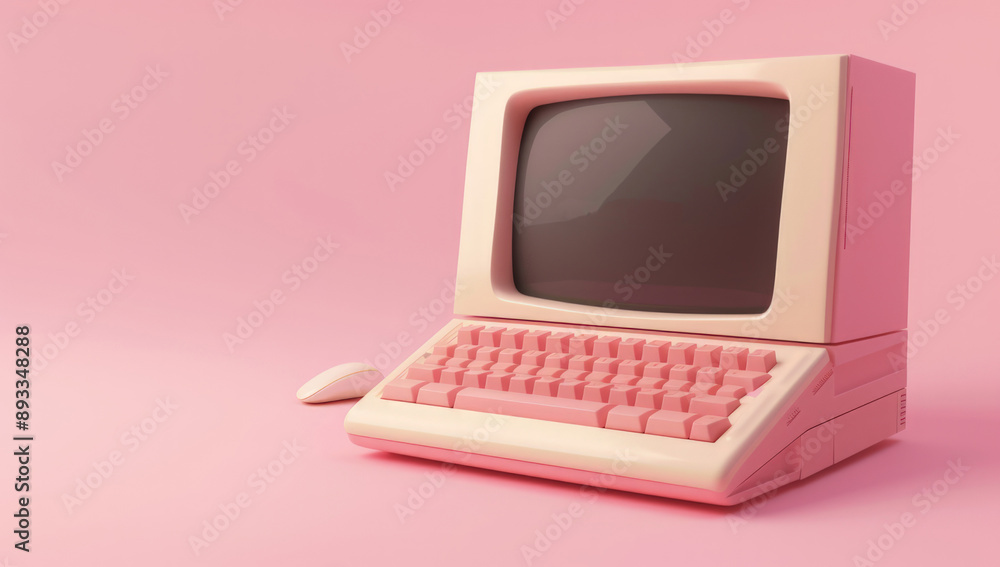 3D render of a computer blank screen in a simple minimalist style on a pink background. 3D render of a computer blank screen in a simple minimalist style on a pink background.