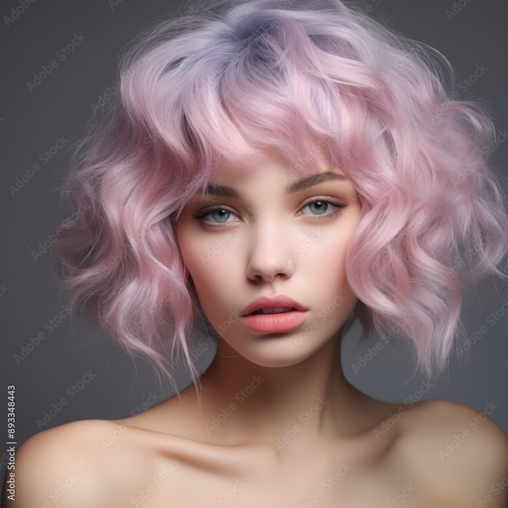 a close up of a face of a girl with green eyes, with lavender pastel cascade color hair, soft appearance a close up of a face of a girl with green eyes, with lavender pastel cascade color hair, soft appearance