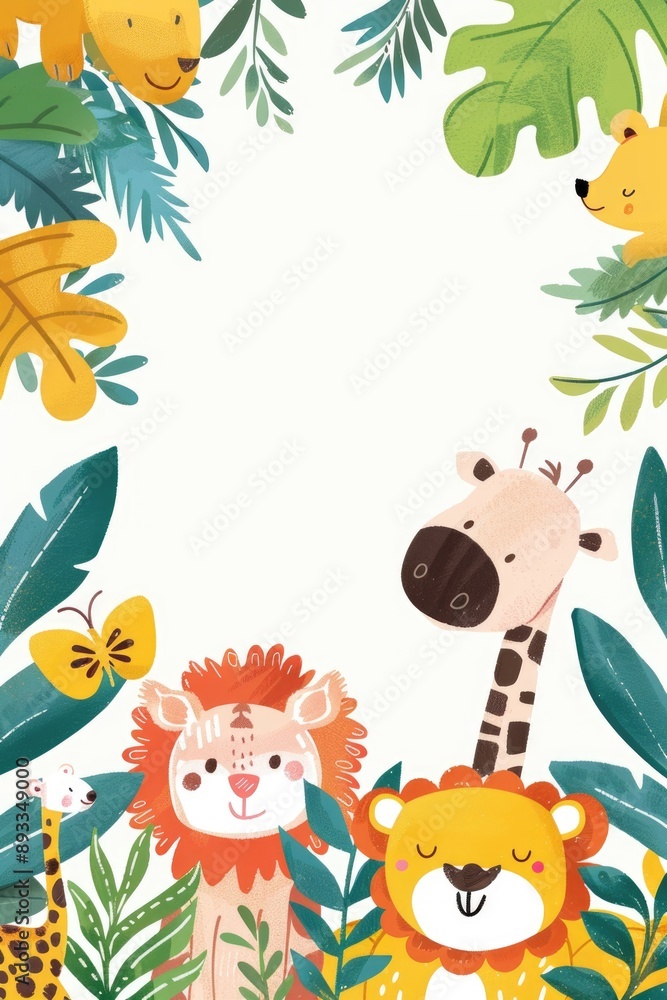 Obraz premium Adorable Safari Animals Cartoon Illustration for Children's Decor