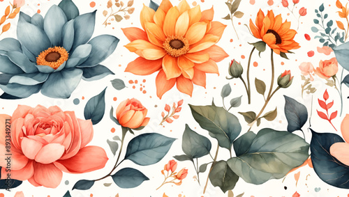 Beautiful seamless vector floral pattern, spring summer background with tropical flowers, palm leaves, jungle leaf, rose, bird of paradise flower. Exotic wallpaper, Hawaiian style, watercolour style