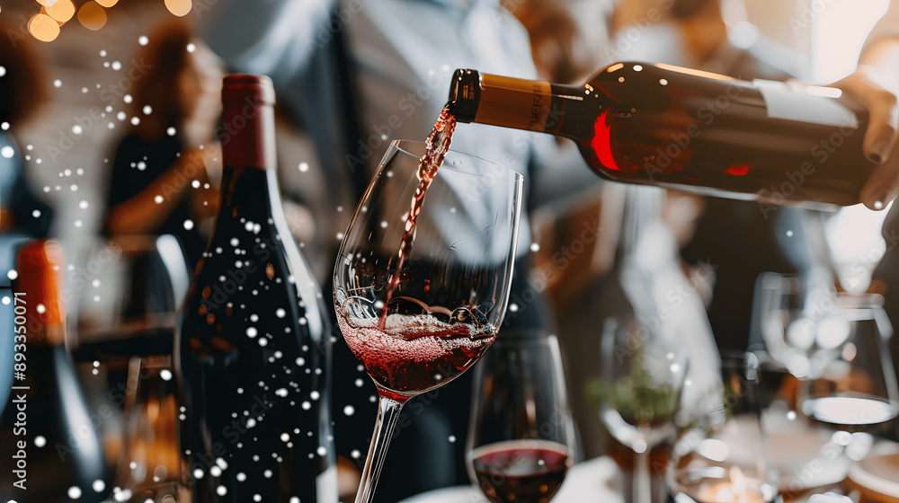 Fototapeta premium Sommelier pouring red wine in sophisticated tasting room