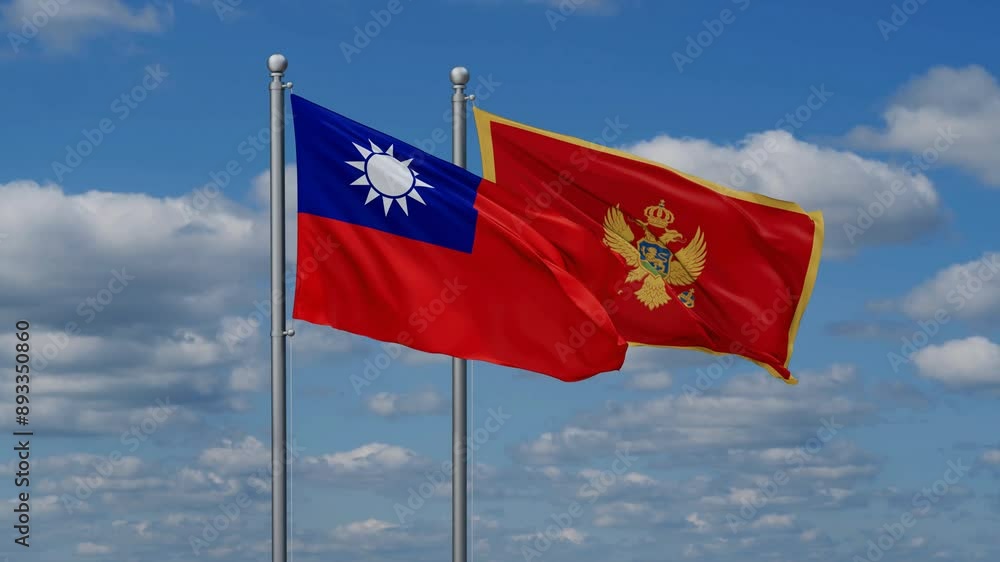Montenegro and Taiwan flags flying together, video concept of the relationship, two country cooperation concept Montenegro and Taiwan flags flying together, video concept of the relationship, two country cooperation concept