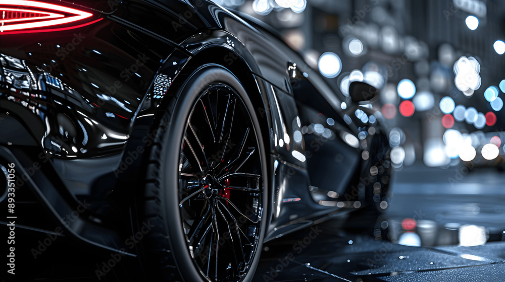 Sports car with alloy wheel and brake caliper Sports car with alloy wheel and brake caliper