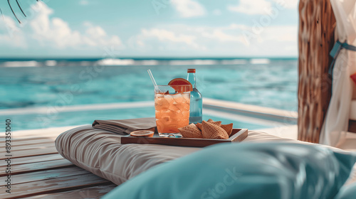 Private cabana with plush cushions and tropical cocktails