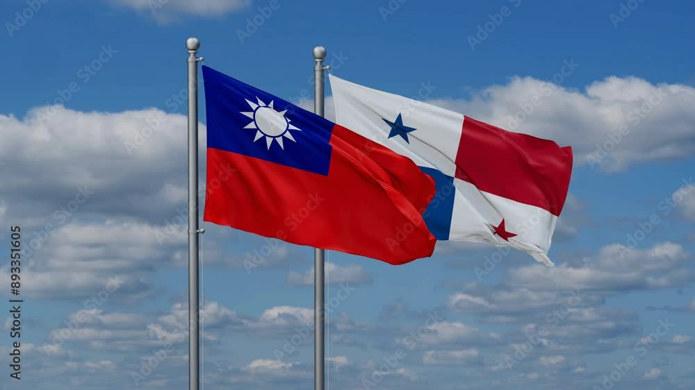Panama and Taiwan flags flying together, video concept of the relationship, two country relations concept Panama and Taiwan flags flying together, video concept of the relationship, two country relations concept
