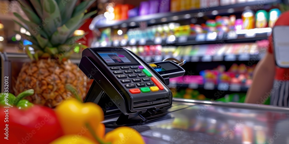 Contactless Payment at Grocery Store Checkout Contactless Payment at Grocery Store Checkout
