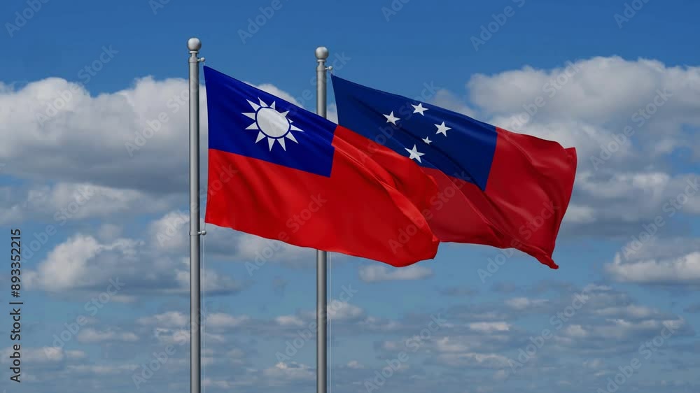 Samoa and Taiwan flags flying together, video concept of the relationship, two country cooperation concept Samoa and Taiwan flags flying together, video concept of the relationship, two country cooperation concept