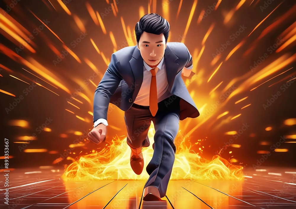 Obraz premium ビジネスの挑戦の概念で走るビジネスマンの3dイラスト