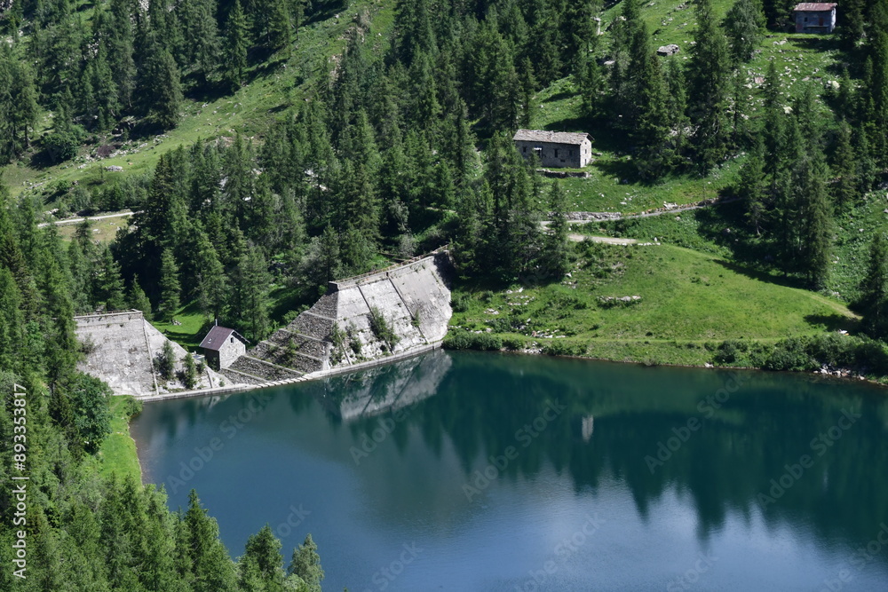 Lake Varnio, an artificial reservoir located above Fontainemore in the Aosta valley Lake Varnio, an artificial reservoir located above Fontainemore in the Aosta valley