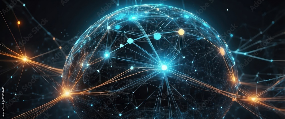 A futuristic digital sphere showcasing interconnected networks and glowing lines, symbolizing global connectivity and technological innovation.