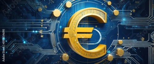 A vibrant digital representation of the euro currency symbol, symbolizing modern finance and technology in a connected economy.