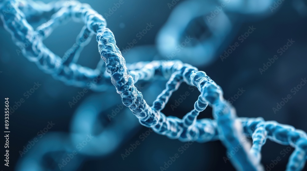 Illustrating a close-up of DNA strands shown in a twisting pattern with shades of blue, this image captures the complexity and beauty of genetic material in exquisite detail. Illustrating a close-up of DNA strands shown in a twisting pattern with shades of blue, this image captures the complexity and beauty of genetic material in exquisite detail.