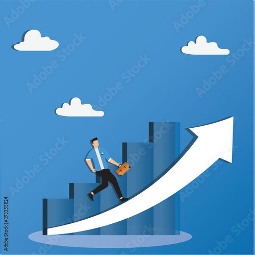 Businessman running to the top of the arrow graph