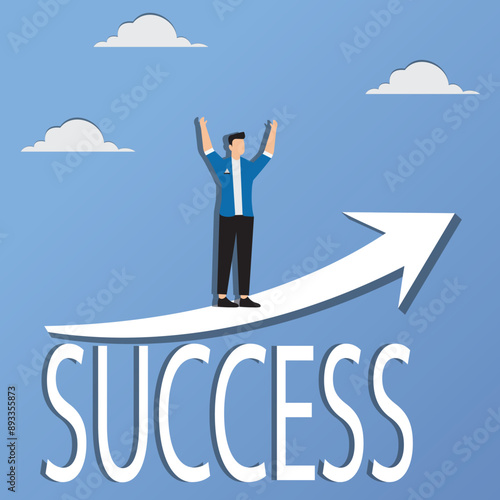 Businessman standing on success arrow