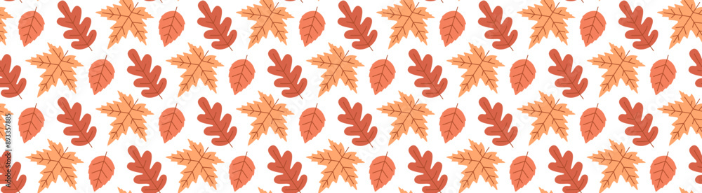 Autumn leaf pattern. Maple, oak and birch leaves. Fall season plants ornament. Autumn leaf pattern. Maple, oak and birch leaves. Fall season plants ornament.
