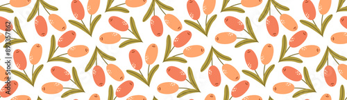Sea ​​buckthorn pattern. Autumn berries background. Fall season ornament
