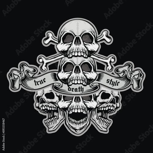 Gothic sign with skull, grunge vintage design t shirts 