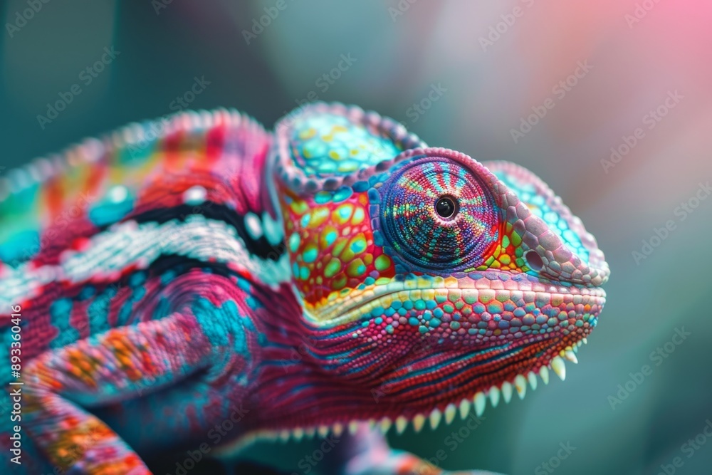 Close-Up Shot of a Colorful Chameleon with Vibrant Patterns and Textures Close-Up Shot of a Colorful Chameleon with Vibrant Patterns and Textures