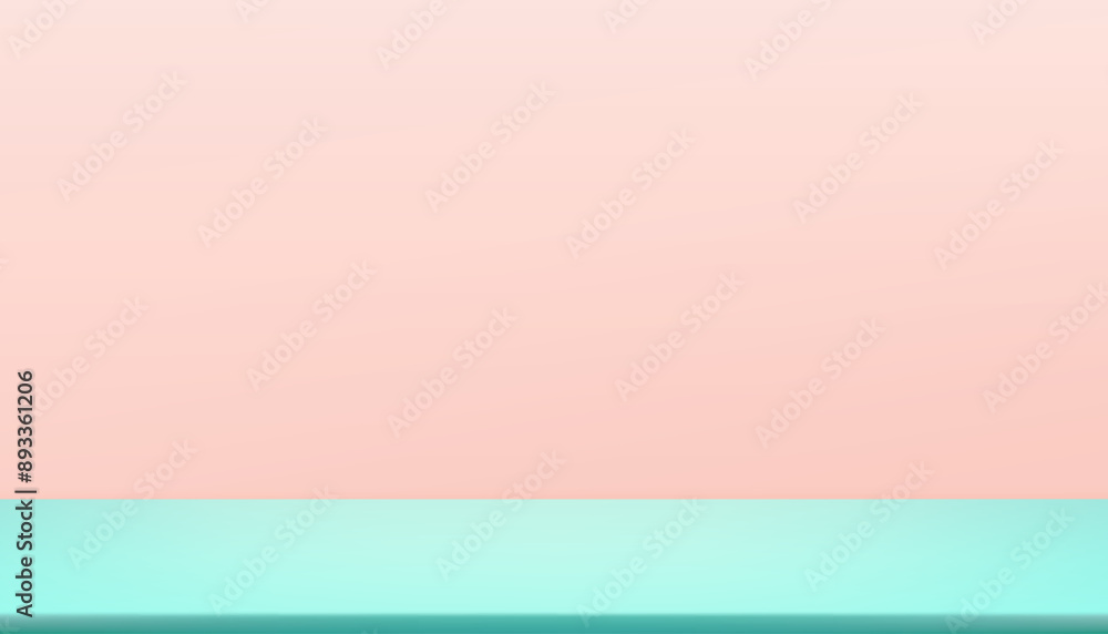 Fototapeta premium Pink,Green Background,Studio Room with light on Green Mint Floor,Beige Wall for Product Presentation.Vector Two Tone Pastel Colour Gradient Backdrop platform 3d Podium Display for Spring,Summer Banner