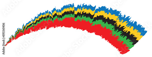 Colored Olympic games watercolor rainbow wave strips vector isolated on transparent.