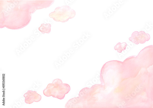 雲　水彩　ピンク