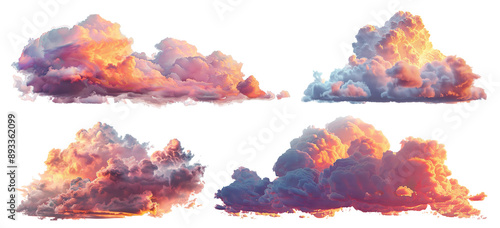 Fototapeta Naklejka Na Ścianę i Meble -  Set of picturesque sunset clouds, cut out