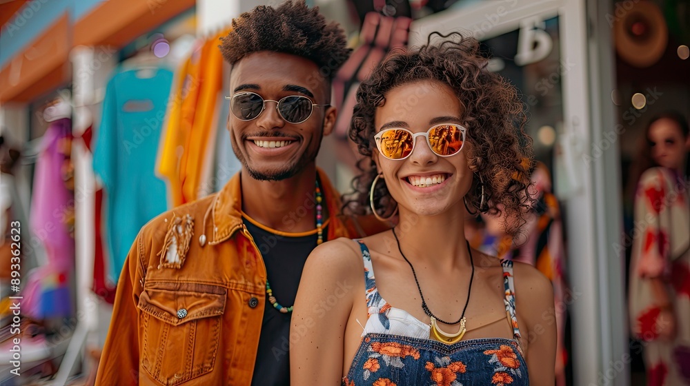 Obraz premium A Gen Z couple shopping together in a trendy fashion boutique