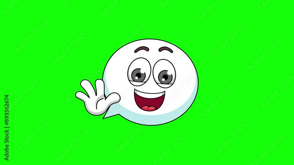 Waving hand animation of a speech bubble cartoon, mascot character on green screen Waving hand animation of a speech bubble cartoon, mascot character on green screen