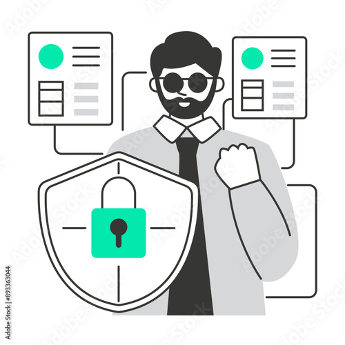 Cyber Security character illustration with line style, perfect for user interface project