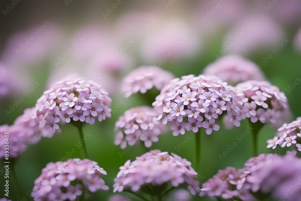 Fototapeta premium Candytuft flowers bokeh background, AI Generated