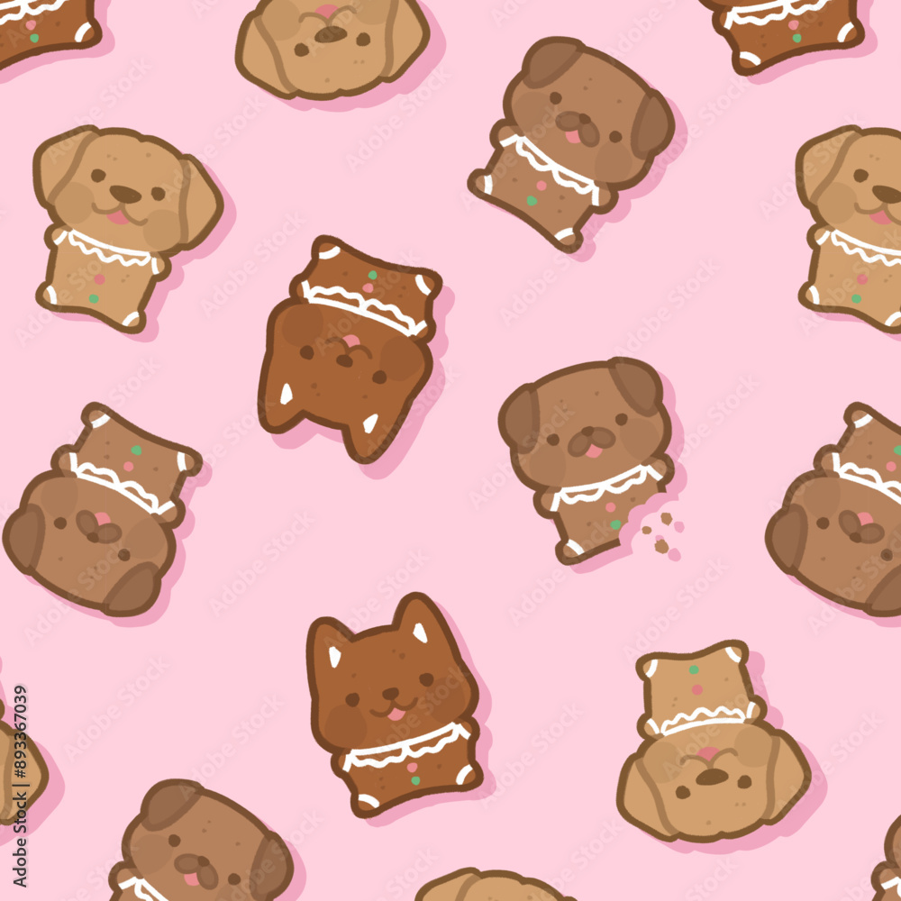 gingerbread puppy cute pink seamless pattern design gingerbread puppy cute pink seamless pattern design
