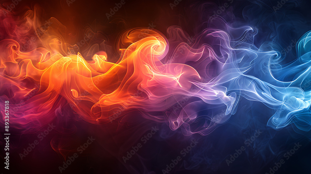 Fototapeta premium Vibrant, colorful smoke abstract art blending red, blue, and purple hues. Mesmerizing movement and dynamic flow for creative backgrounds.