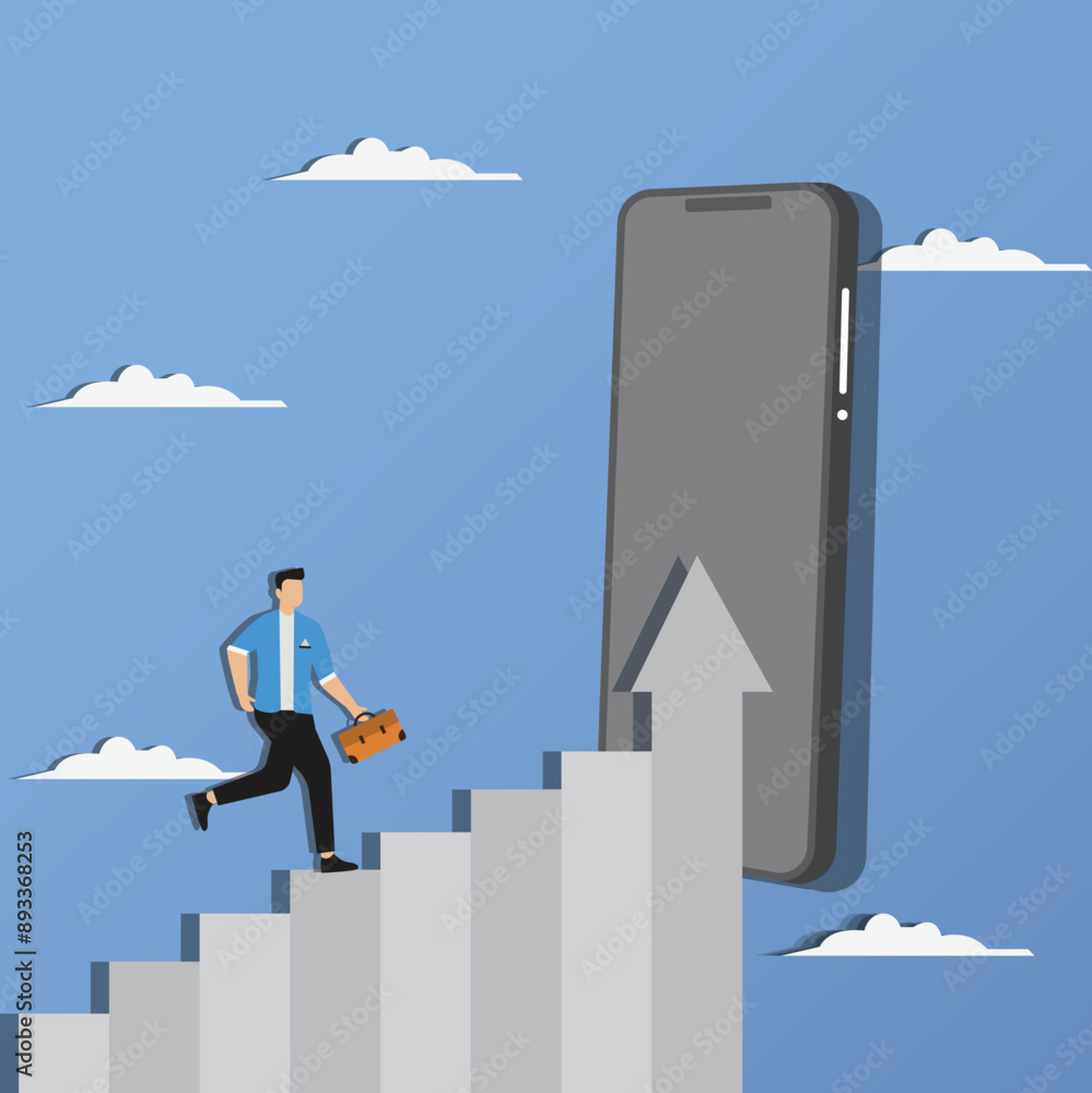 Businessman running on graph, chart Businessman running on graph, chart